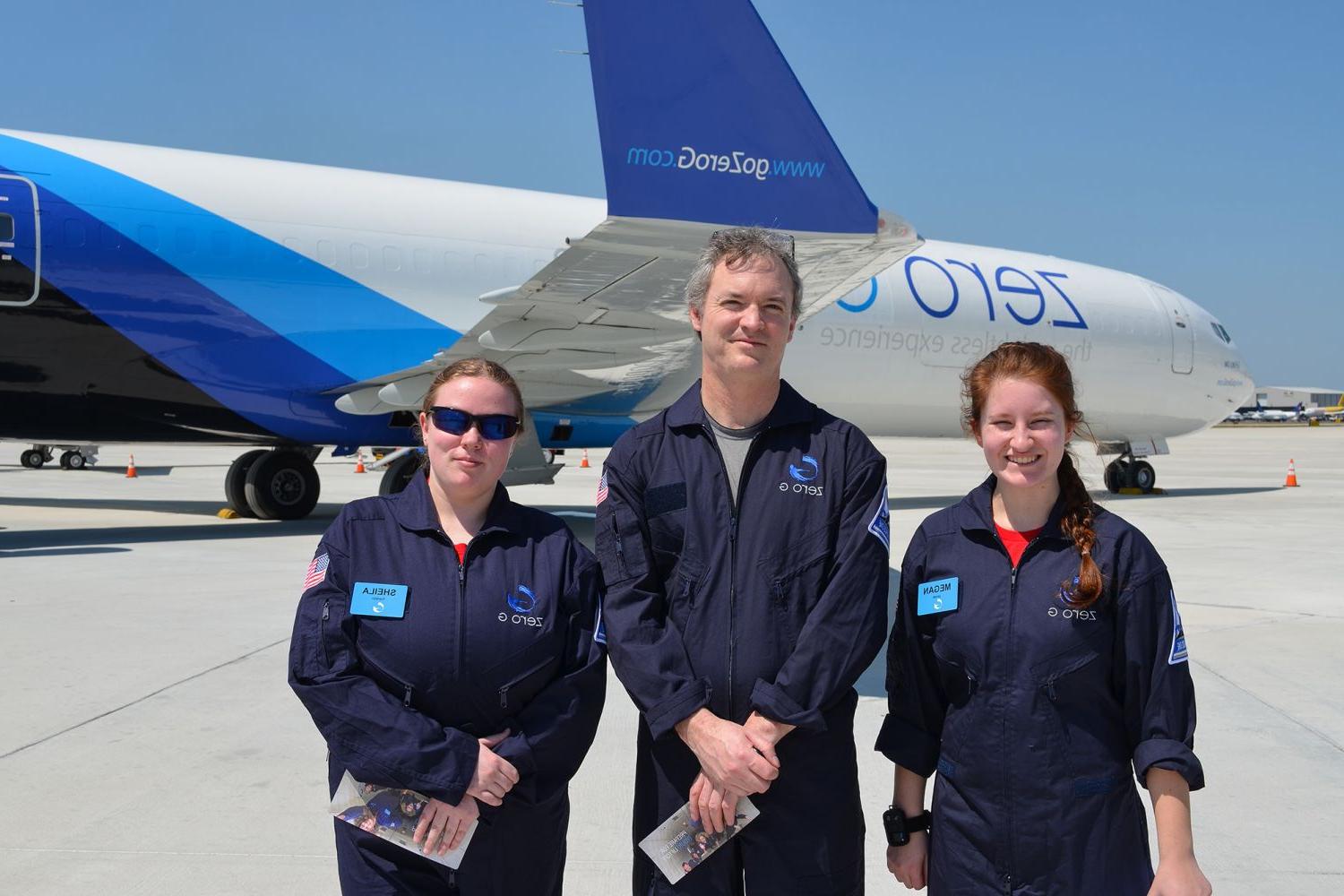 Prof. Kevin Crosby and students prepare for their zero-g flight.